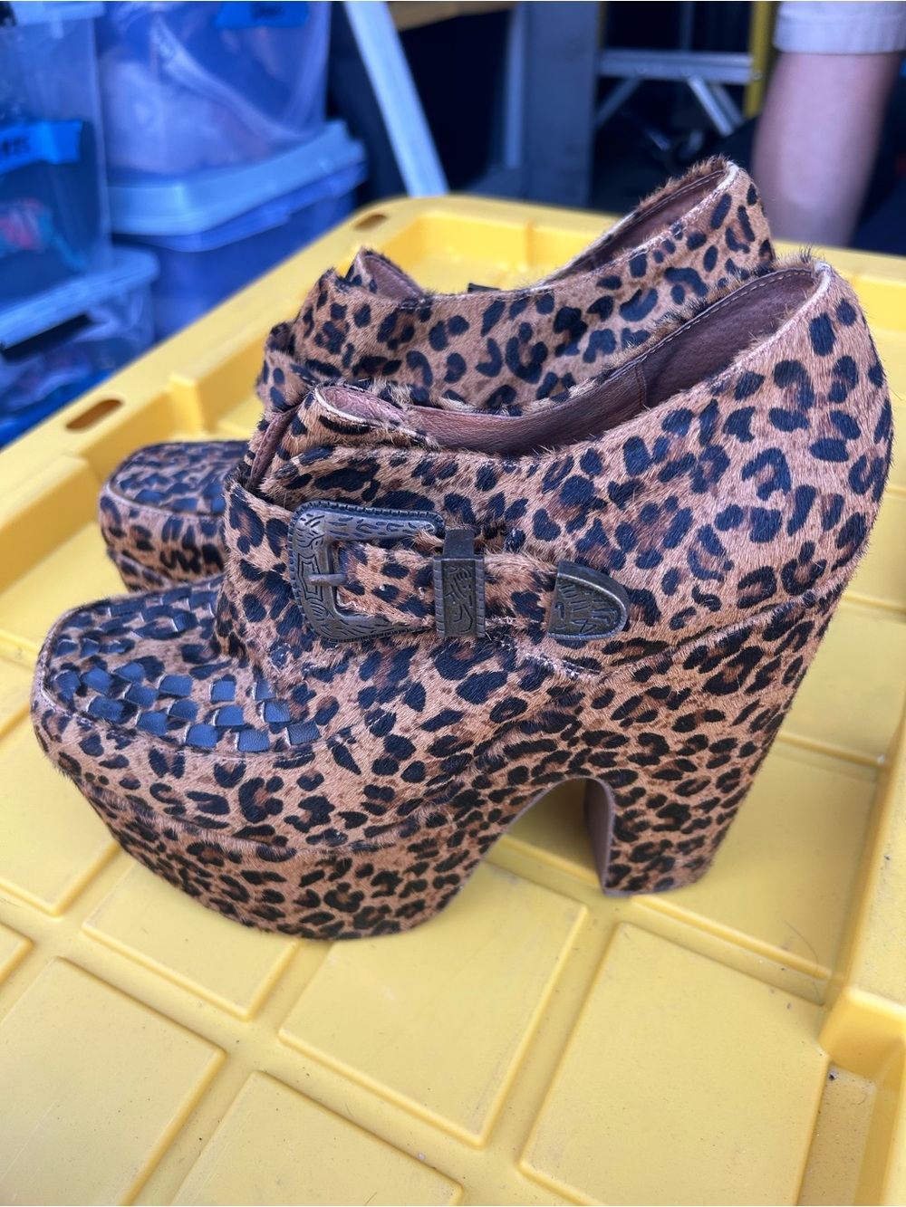 Jeffrey Campbell - Tempers-F platform wedge booties in a leopard print pattern.